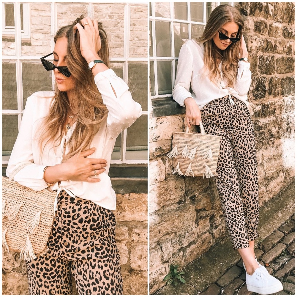 & OTHER STORIES Leopard Print High Rise Pleated Waist Ankle Cropped Trousers 6